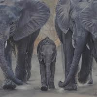 Pastel original of African Elephants and Calf