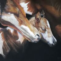 Pastel portrait of a Mare and Foal